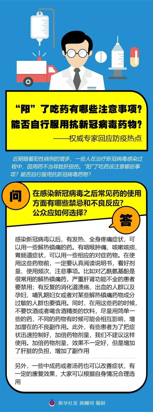 “阳”了吃药有哪些注意事项？能否自行服用抗新冠病毒药物？——权威专家回应防疫热点